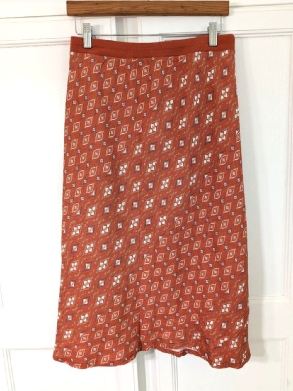 Coldwater Creek Linen Printed Skirt Rust-Orange with Geometric Motif Size 2X